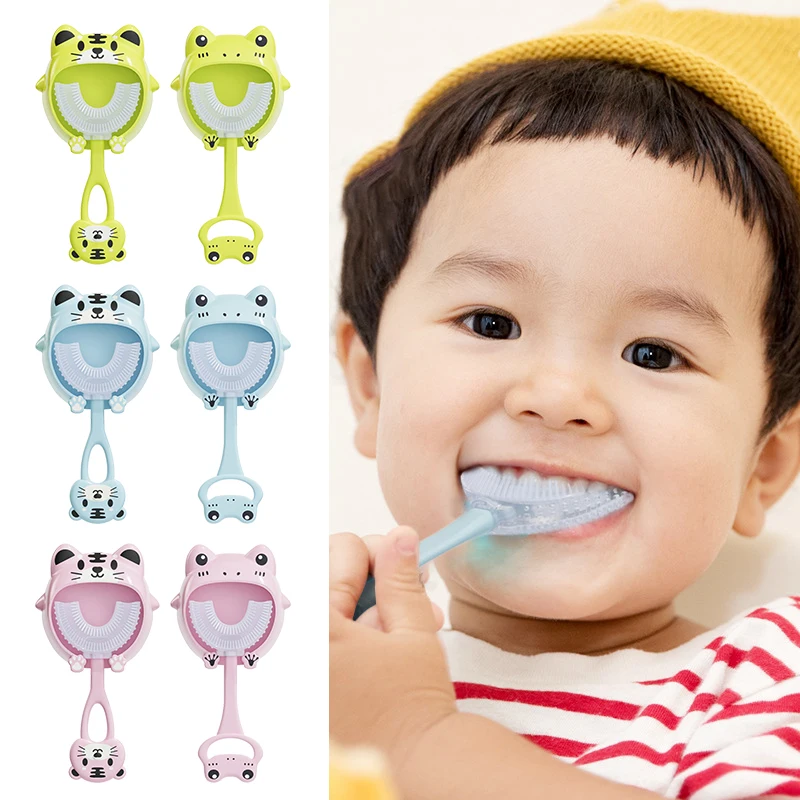 Baby Toothbrush Children 360 Degree U Shaped Teeth Brush Oral Care Cleaning Brush Soft Silicone Toothbrush for 2-12Years Baby