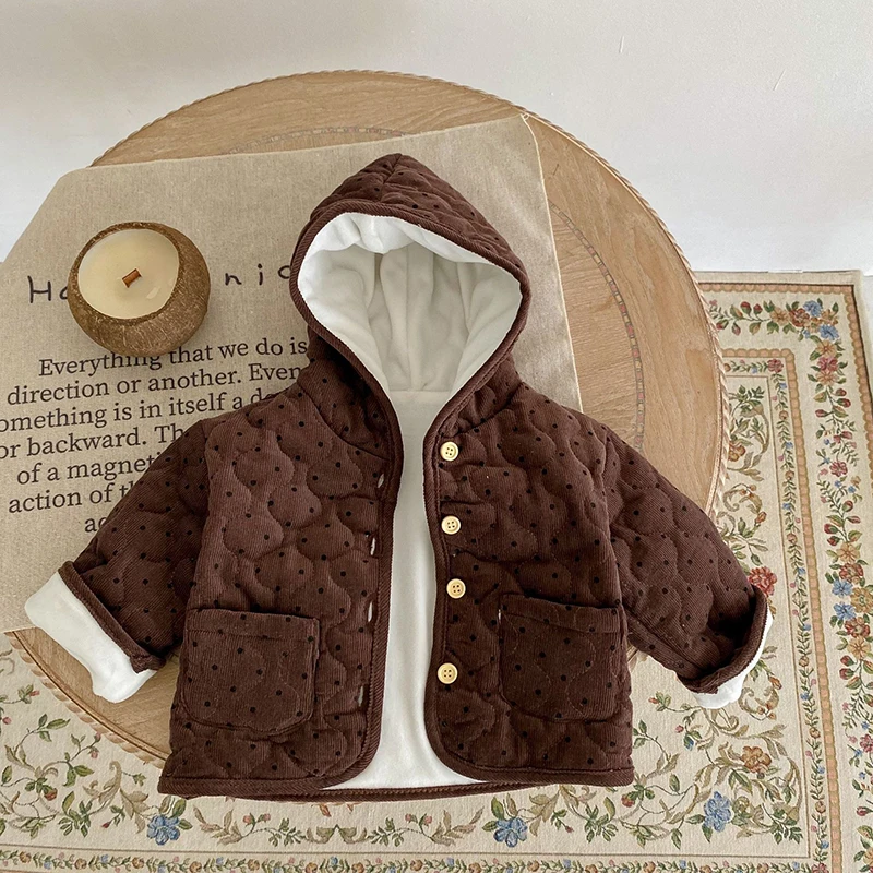 

MILANCEL New Winter Baby Coat Toddler Fleece Polka Dot Jacket Infant Girls Tops