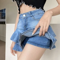 high waist sexy womens jeans shorts skirts 2022 summer denim broken splicing ruffles irregular ladies skinny super jeans skirt