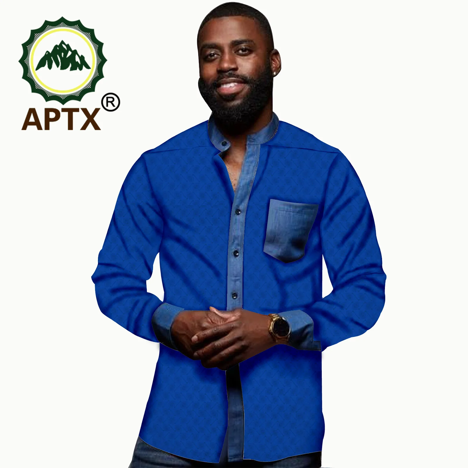 Рубашка мужская жаккардовая с воротником-стойкой