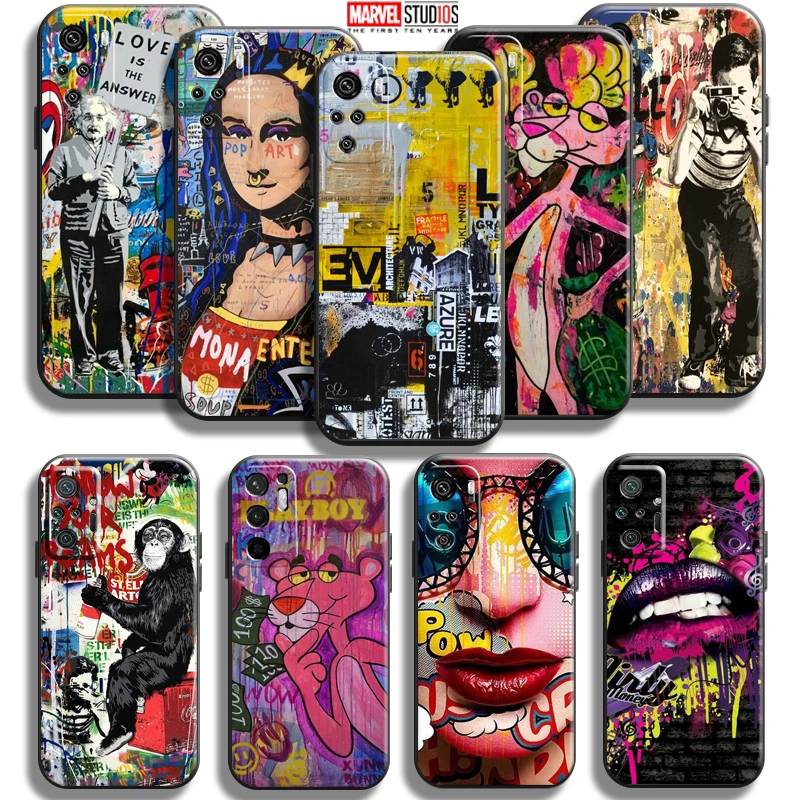 

Street Graffiti Oil Painting Phone Case For Xiaomi Redmi Note 10 10S Pro Max 5G Note 10T Black Soft Back Coque Carcasa