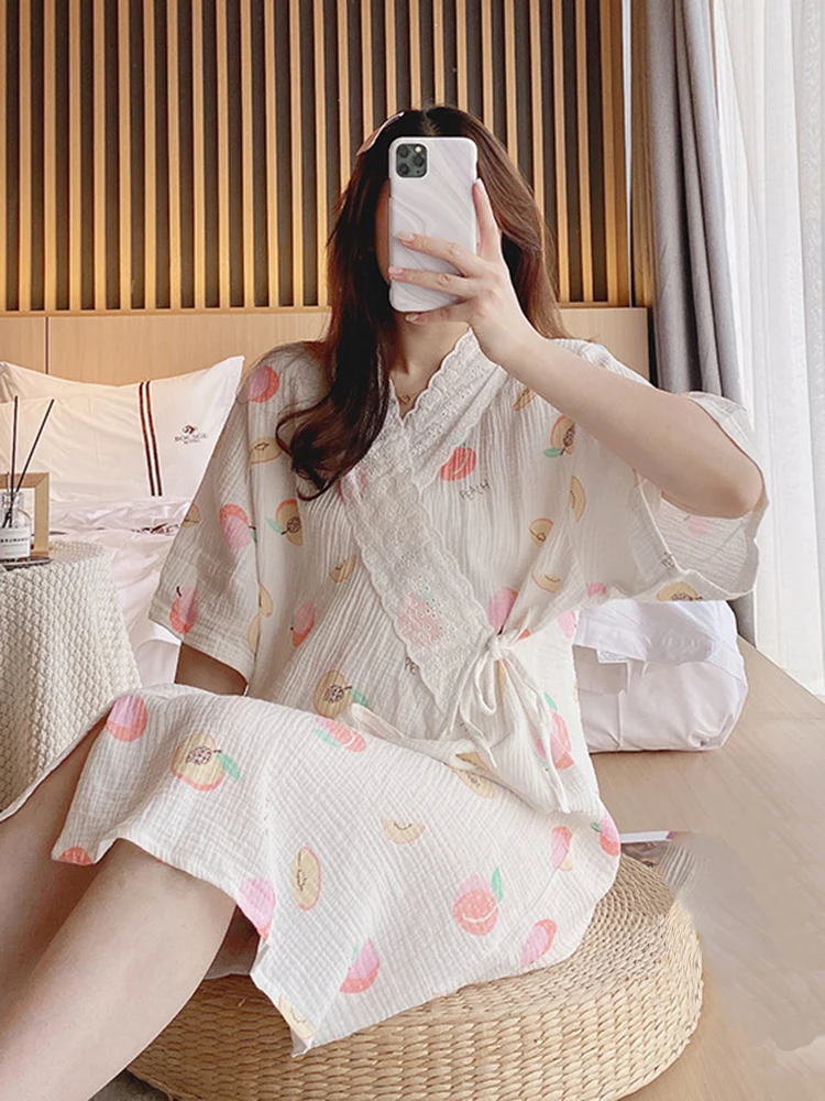 Muslin Maternity Pijamas Labor and Delivery Gown Sleepwear Pregnancy Cotton Pajamas Nursing Robe for Pregnant Women enlarge