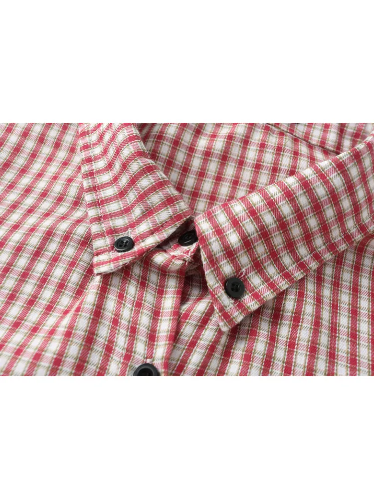 Женская Повседневная рубашка PUWD красная Свободная в клетку с квадратным вырезом