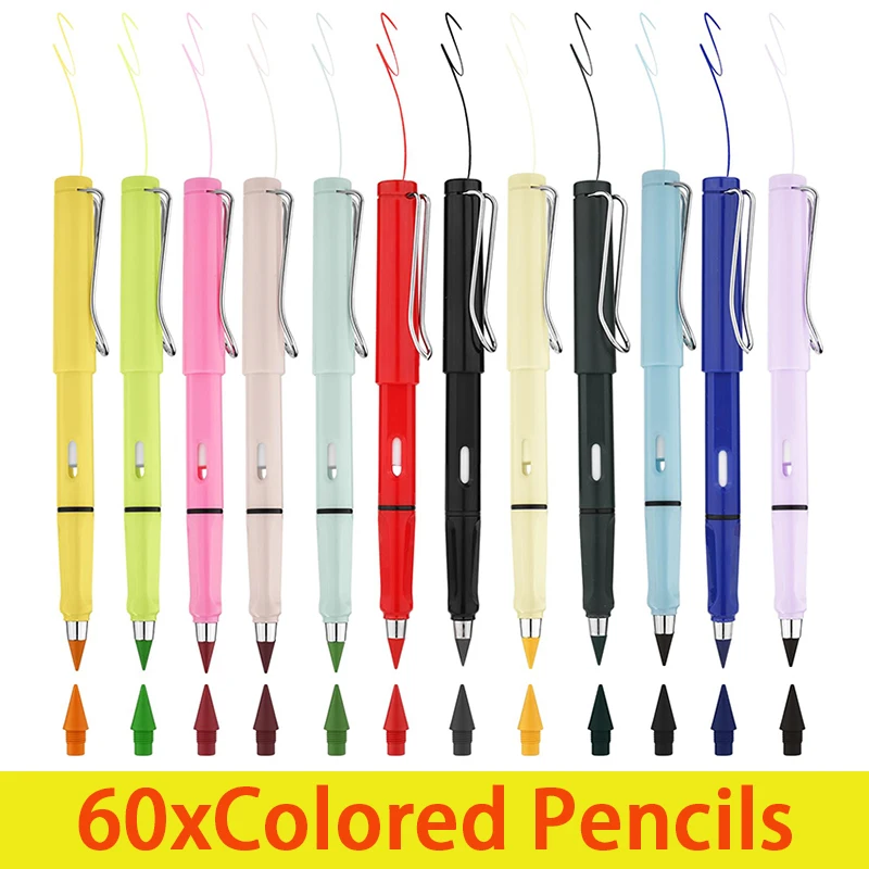 

60Pcs Colorful Infinity Pencils No Sharpening Unlimited Pencils No Ink Writing Pencil Art Painting Supplies Novelty Gifts