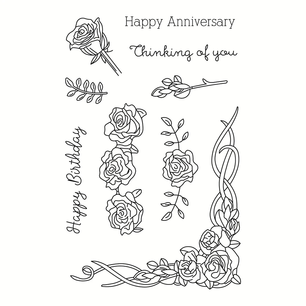 

Happy Anniversary Flowers Clear Stamps Seal for DIY Scrapbooking Card Transparent Stamps Making Photo Album Crafts Decoration