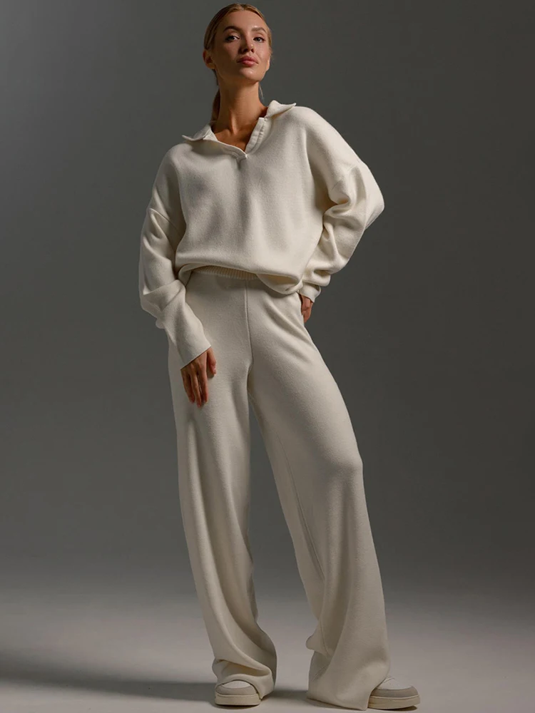 

CamKemsey зимние комплекты из 2 предметов, женские наряды, толстые теплые свободные брюки с длинным рукавом, зеленые и мешковатые трикотажные брюки с высокой талией