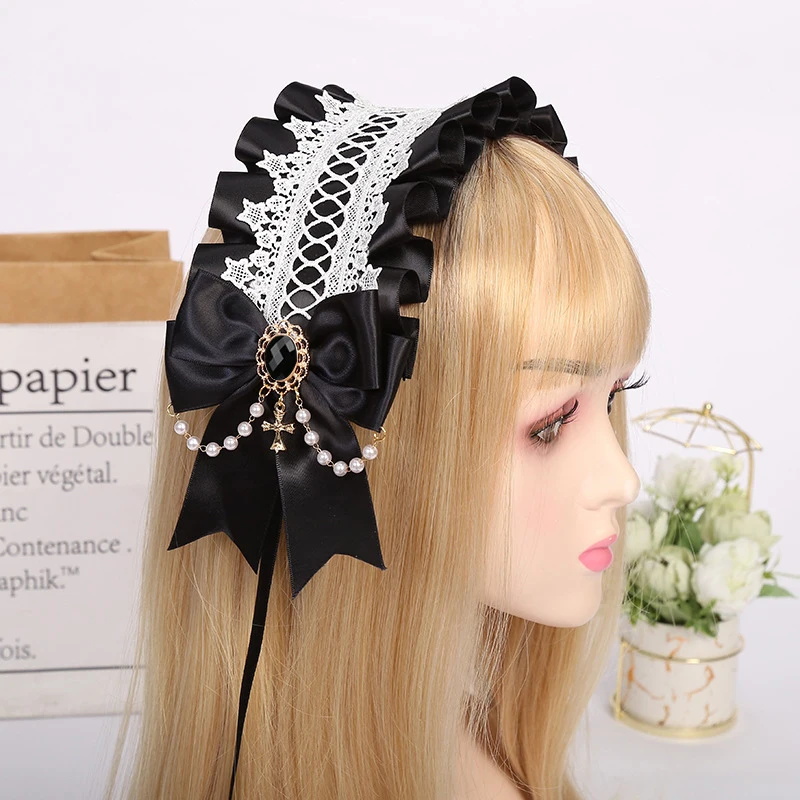 

Cute Lolita Bow Ribbon Lace Headband For Girl Exquisite Maid Cosplay Hair Hoop Cosplay Headpiece Cute Anime Hair Accessories