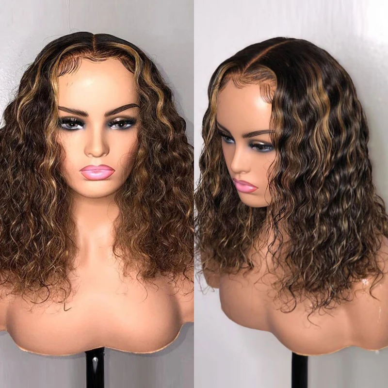 Curly Human Hair Wigs Highlight Colored Lace Front Wig 4x4x1 Lace Closure Wig For Women TPart Lace Wig Brazilian Remy PrePlucked