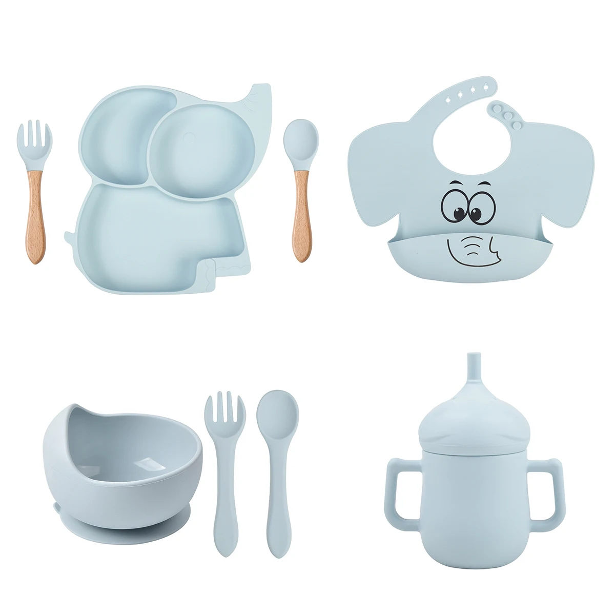 

1/3/6/8PCS Baby Soft Silicone Sucker Plate Elephant Printed Bibs Non-slip Tableware Bowl Children's Feeding Dishes Sets BPA Free