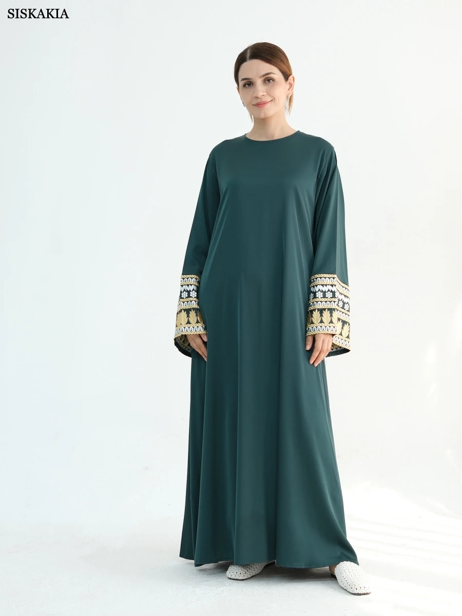 1.Siskakia Рамадан мусульманское элегантное свободное платье макси с рукавами и