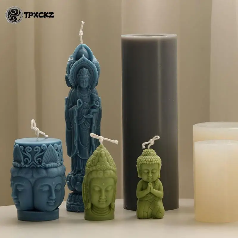 

Тайская статуя Будды, силиконовая форма в виде свечи для украшения рабочего стола ручной работы, гипсовая эпоксидная смола, силиконовая форма в виде свечи для ароматерапии