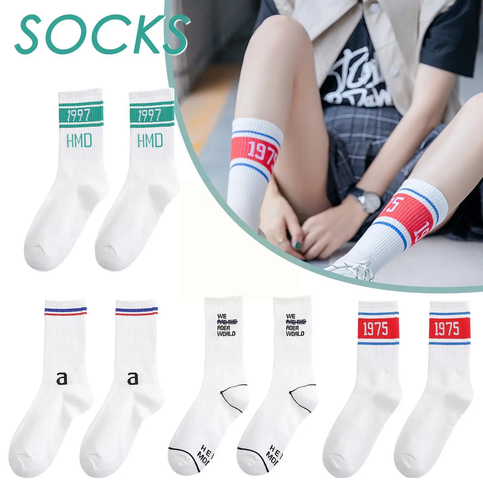 

1 Pair Harajuku Streetwear Letter Socks Women Men White Middle Socks Hip Breathable Tube Socks Calcetines Casual Skateboard W6N5