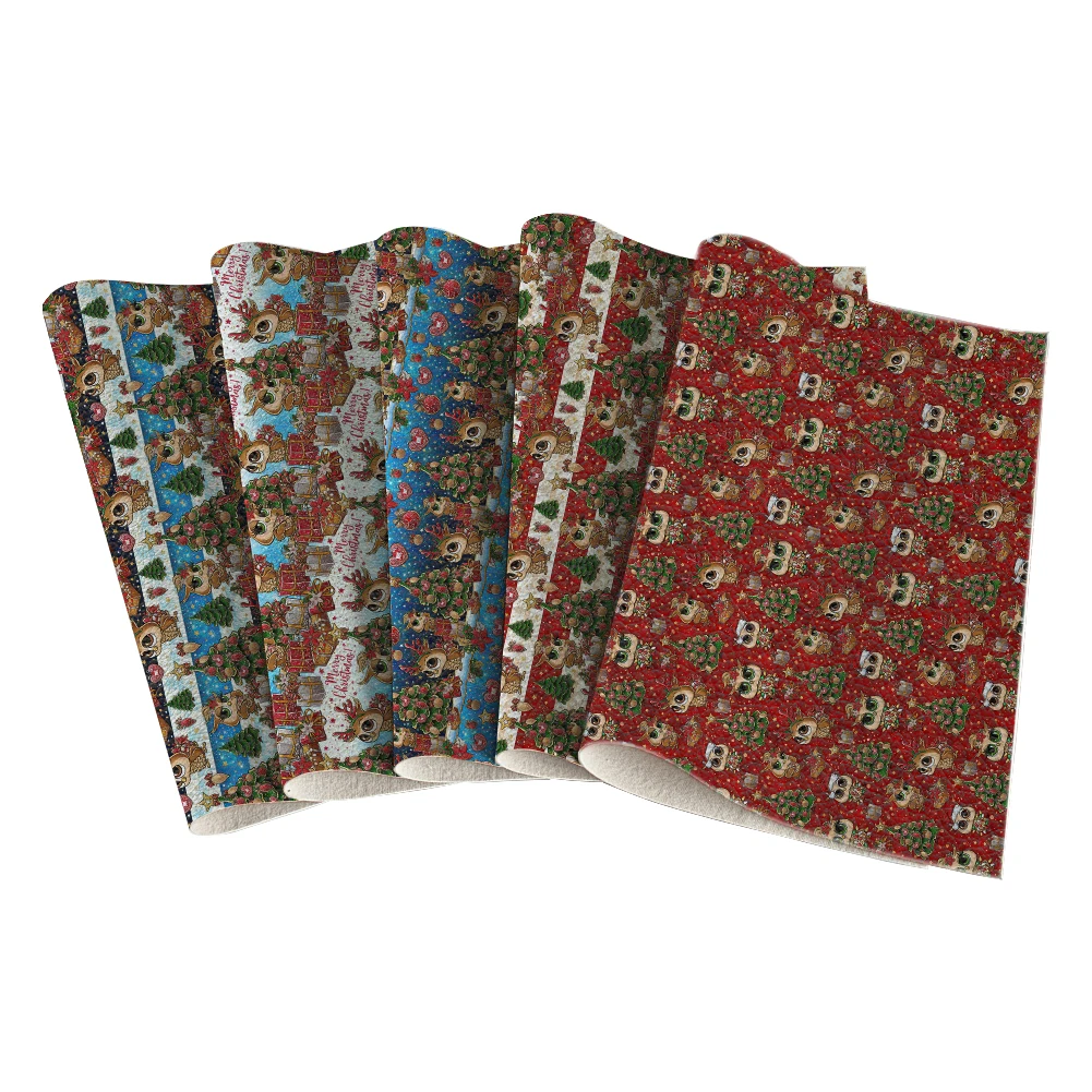 

Christmas Theme Print Pattern Lychee Synthetic Leather For Festival Merry Christmas Party Decoration 30X136CM