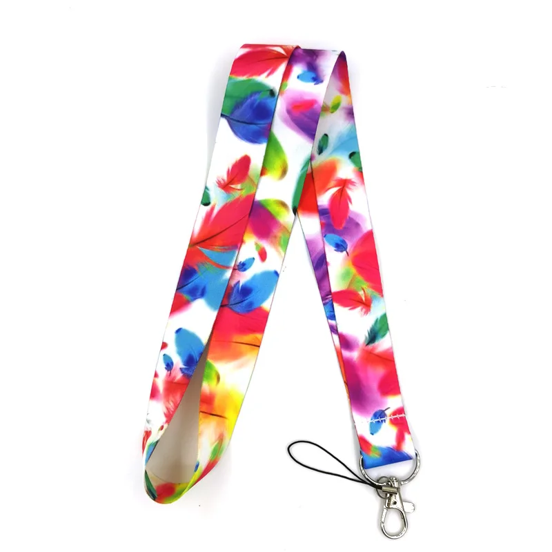 

Feather Leave Rainbow Color Lanyard for Keys Phone Cool Neck Strap Lanyard for Camera Whistle ID Badge Cute webbings ribbons