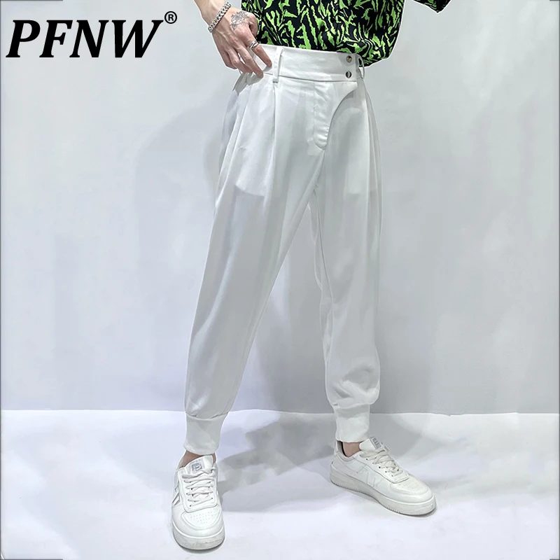

Мужские тонкие брюки PFNW, стильные однотонные повседневные брюки с карманами и высокой талией в Корейском стиле, 28A2229, весна-лето