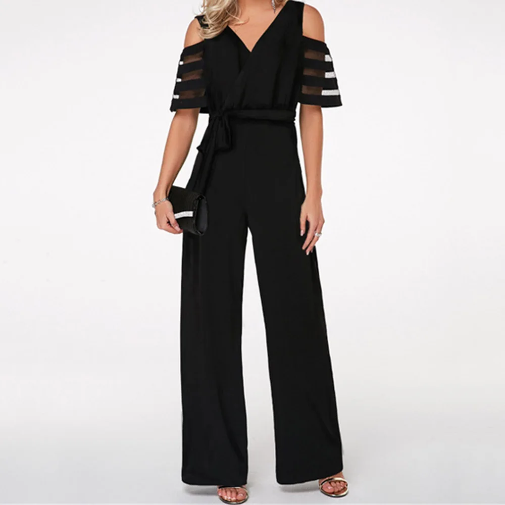 

Jumpsuit Women 2023 Spring and Autumn New Solid Color Sexy Off Shoulder Jumpsuit Temperament Commuter Wide Leg Pants