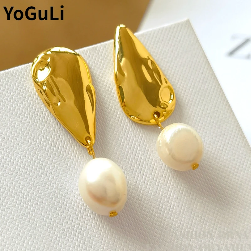 

Trendy Jewelry 925 Silver Needle Irregular Natural Pearl Earrings Elegant High Quality Copper Asymmetrical Earrings For Women