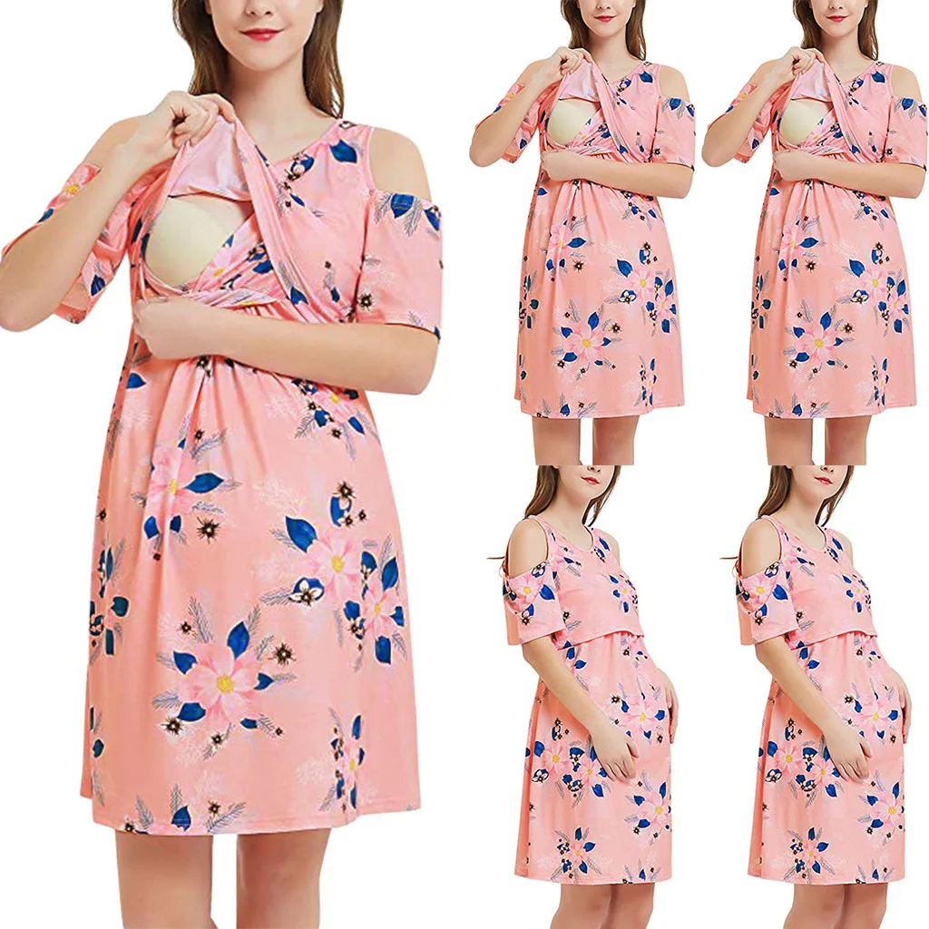 

3 Month Baby Girl Clothes Women Maternity Short Breastfeeding Floral Dress Print Summer Sleeve Women Wedding Dress Party