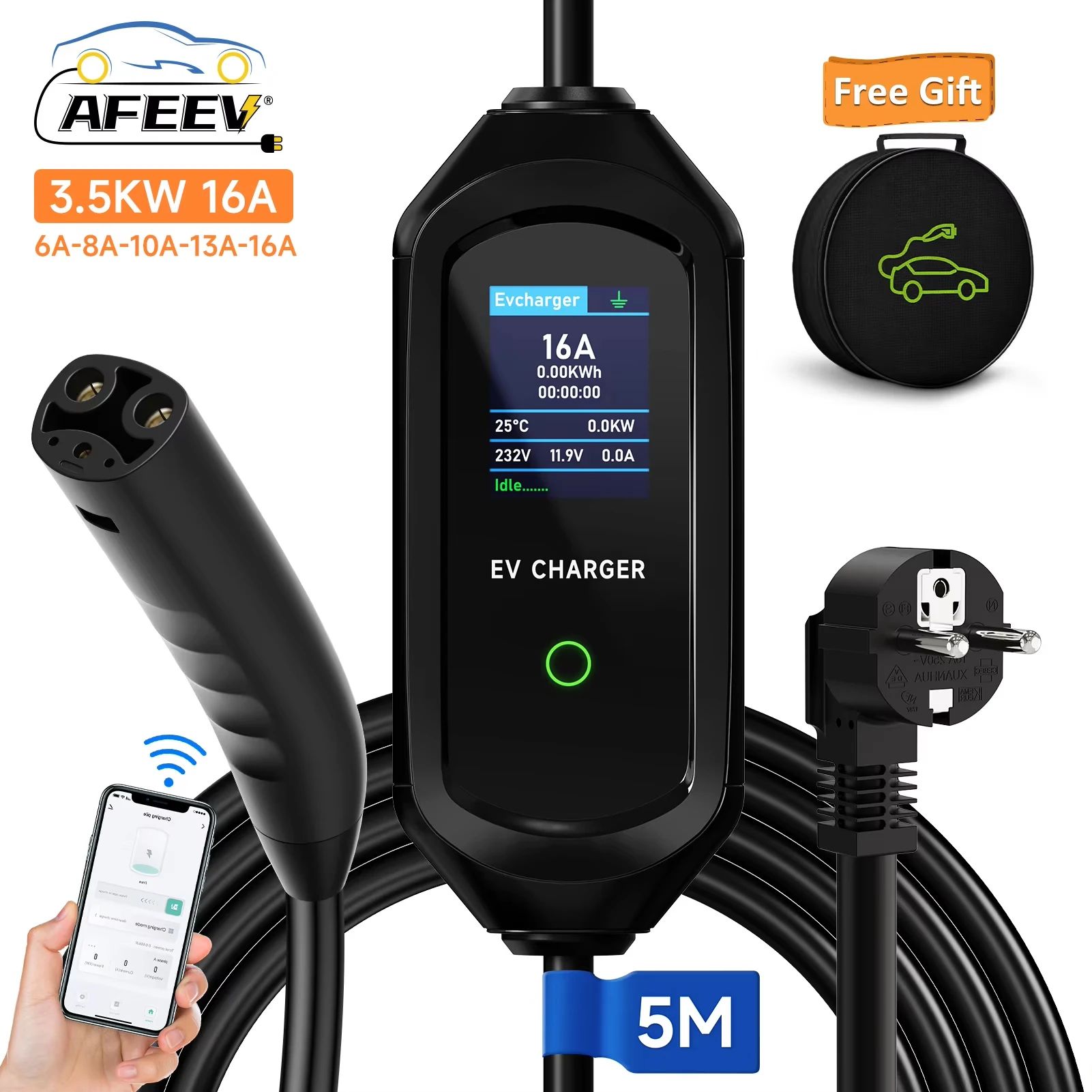 

Портативное зарядное устройство AFEEV 3,5 кВт/7 кВт для Tesla Model 3/X/Y/S Highland 2024, кабель для быстрой зарядки EVSE, вилка CEE, настенный ящик для электромобиля