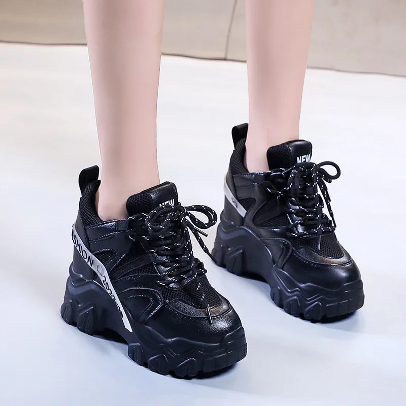 New 2022 Women Platform Sneakers 11 CM Breathable Mesh Chunky Casual Sports Shoes Female Fashion Trainers Black Green Pink White