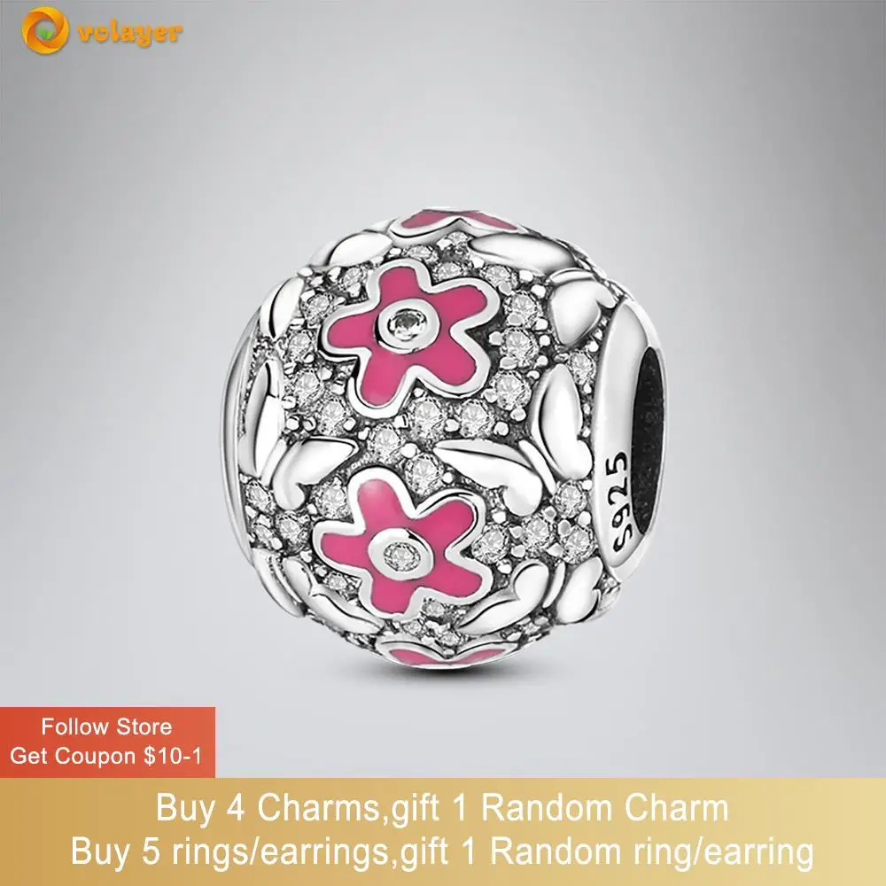 

Volayer 925 Sterling Silver Beads Pavé Butterfly And Daisy Charm fit Original Pandora Bracelets for Women Jewelry Making Gift