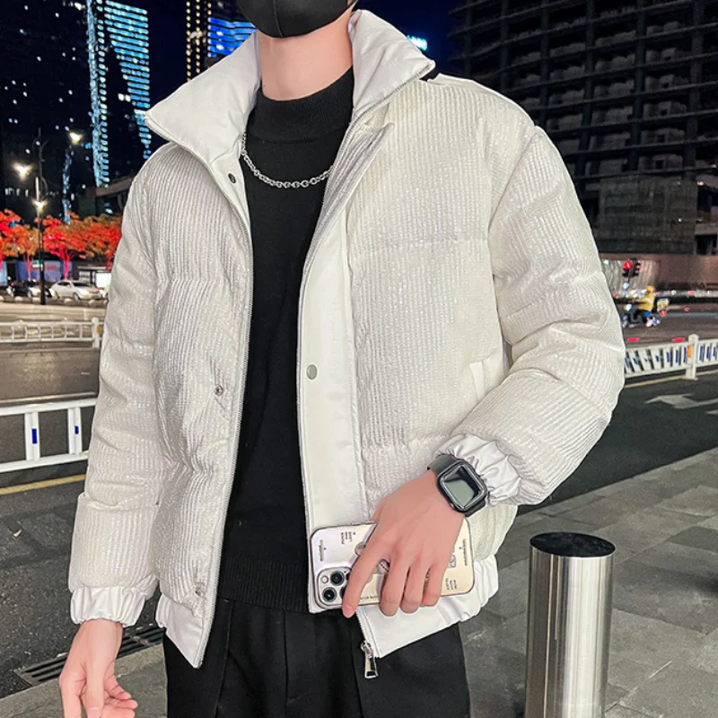 Luxury Sequins Men's Parkas Winter Thick Keep Warm Casual Short Jackets Waterproof Streetwear Puffer Overcoat Men Clothing M-2XL