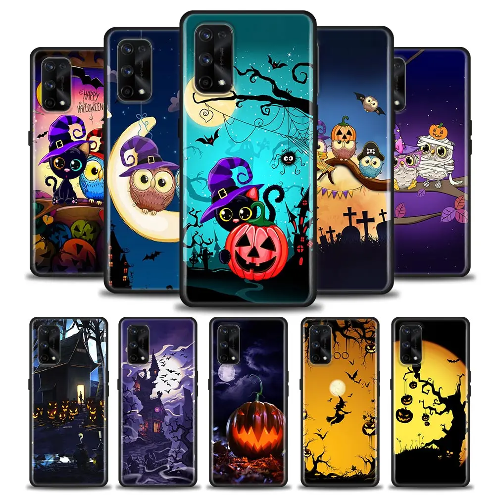 

Birds Cats Ghosts Bats Pumpkins Halloween Phone Case For Realme XT GT GT2 5 6 7 7i 8 8i 9i 9 C17 Pro 5G 4G SE Master Neo2 Cover