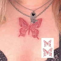 waterproof temporary tattoo sticker red butterfly pattern arm wrist chest fake tattoo sticker female girl flash tattoo