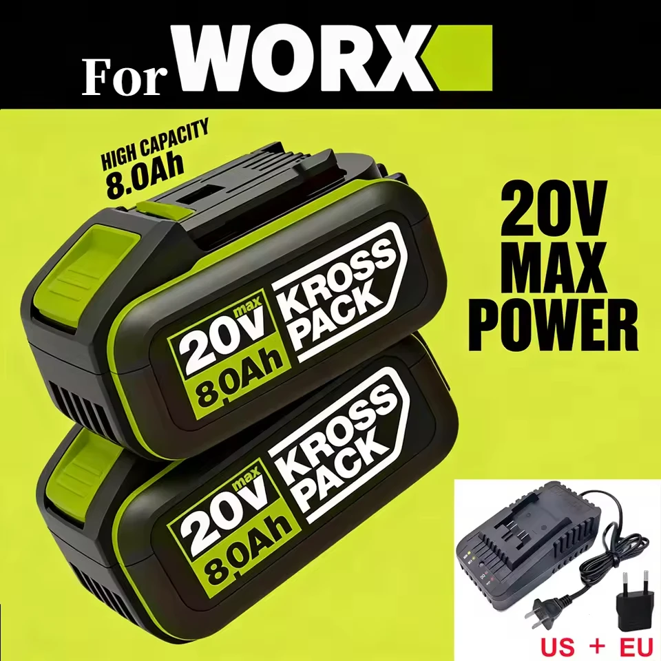 Фото Аккумулятор Li-ion 20V WORX 6.0Ah/8.0Ah 5pin WA3016 WA3023 WA3027 для инструментов Dewalt, совместимый с моделями беспроводных электроинструментов WORX №1