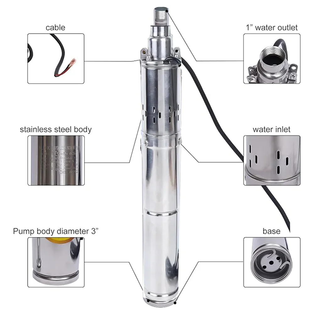 Погружной скважинный насос на солнечной батарее 750 Вт 48 в пост. Тока