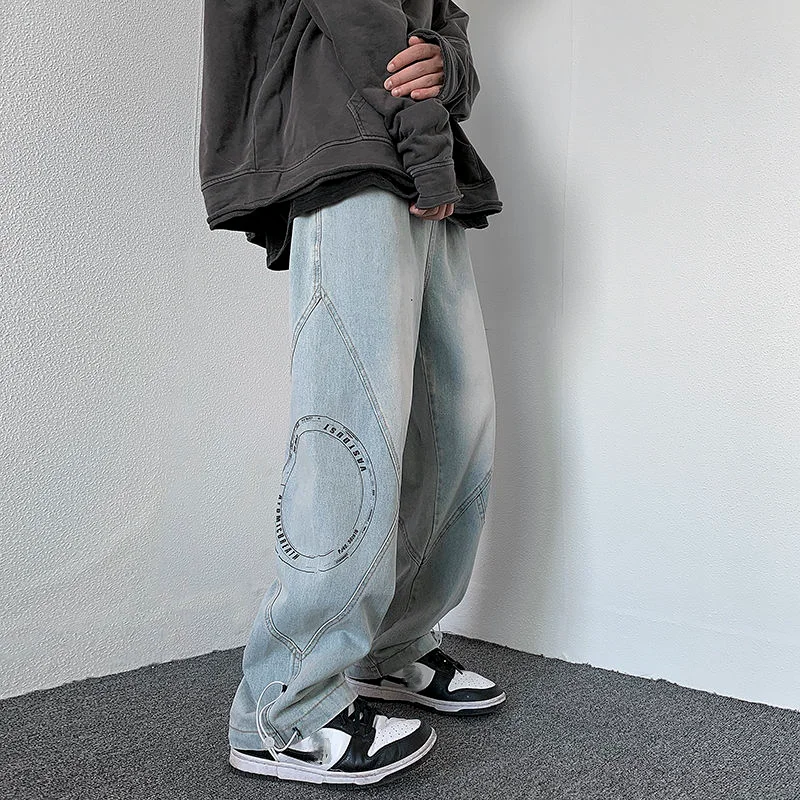 Men Jeans Korean Fashion Baggy Wide Pants Design Casual Denim Trousers Oversized Bottoms Ins Vintage Streetwear Male Y2K Clothes