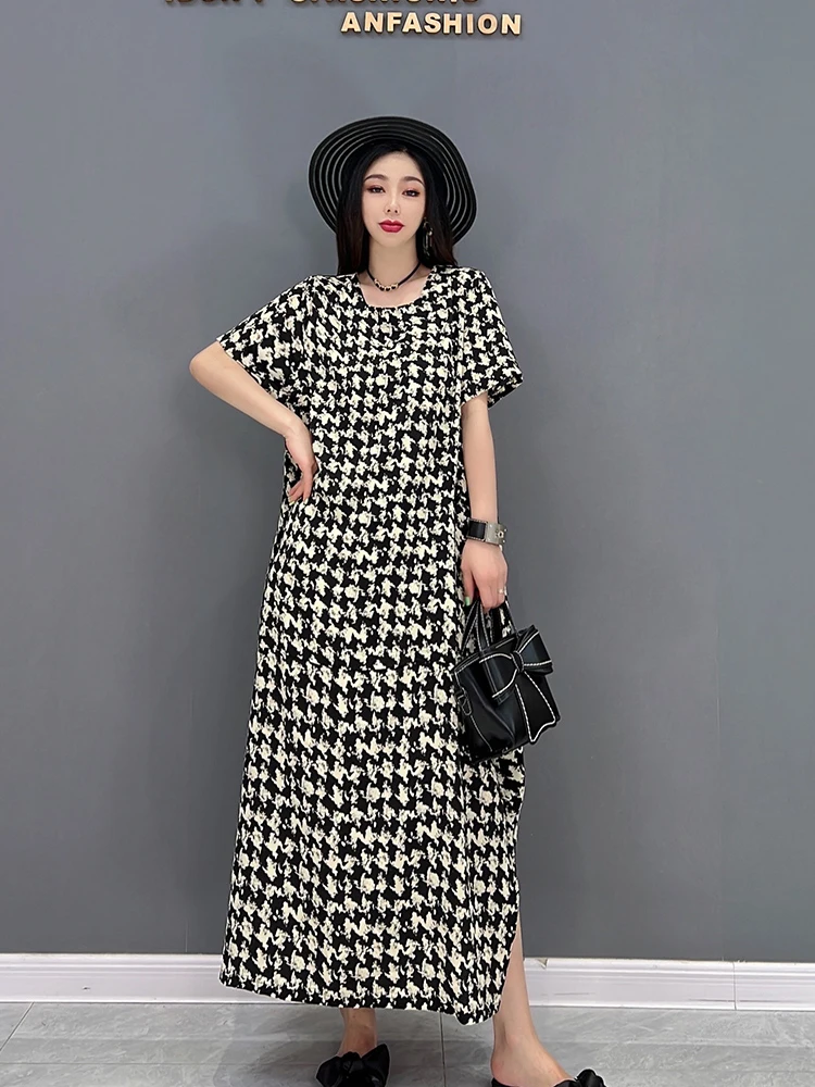 

XITAO Split Dress Fashion Half Sleeve Goddess Fan Casual Pullover 2022 Summer Minority Loose Elegant Stripes Dress ZY7047