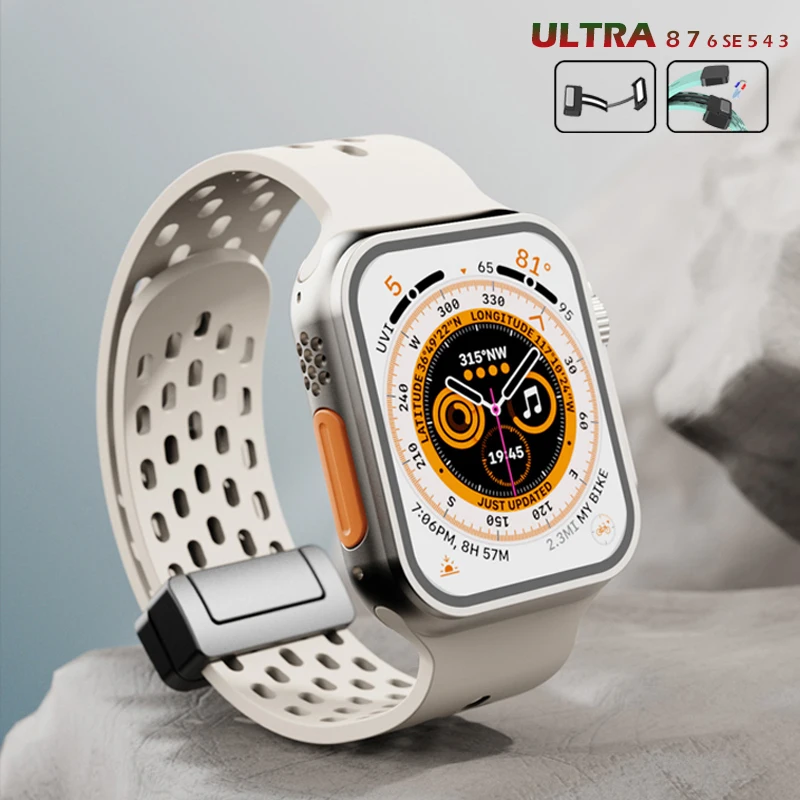 

Silicone Strap For Apple watch band 44mm 45mm 40mm 41mm 42mm 38mm Magnetic Bracelet correa iWatch Series 7 8 se 6 3 ultra 49mm
