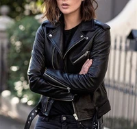 2021 new zipper fitted coat fall short jacket women leather punk jacket long sleeve solid lapel women jackets