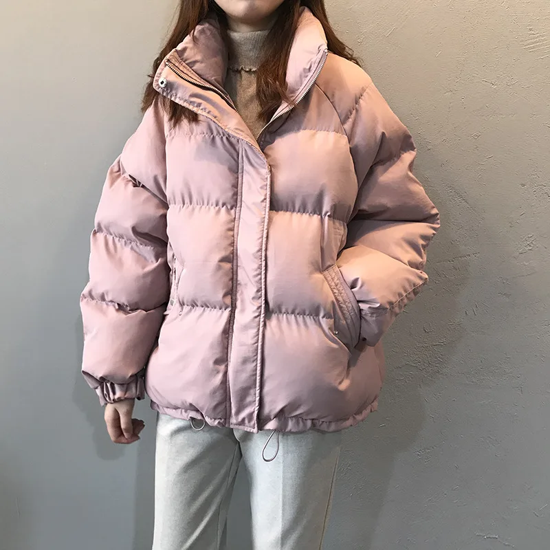 Women 2023 New Warm Thick Loose Chic Parkas Ladies Fashionable Winter Stand Collar Down Jacket Overcoat Bread Coats Solid Padded