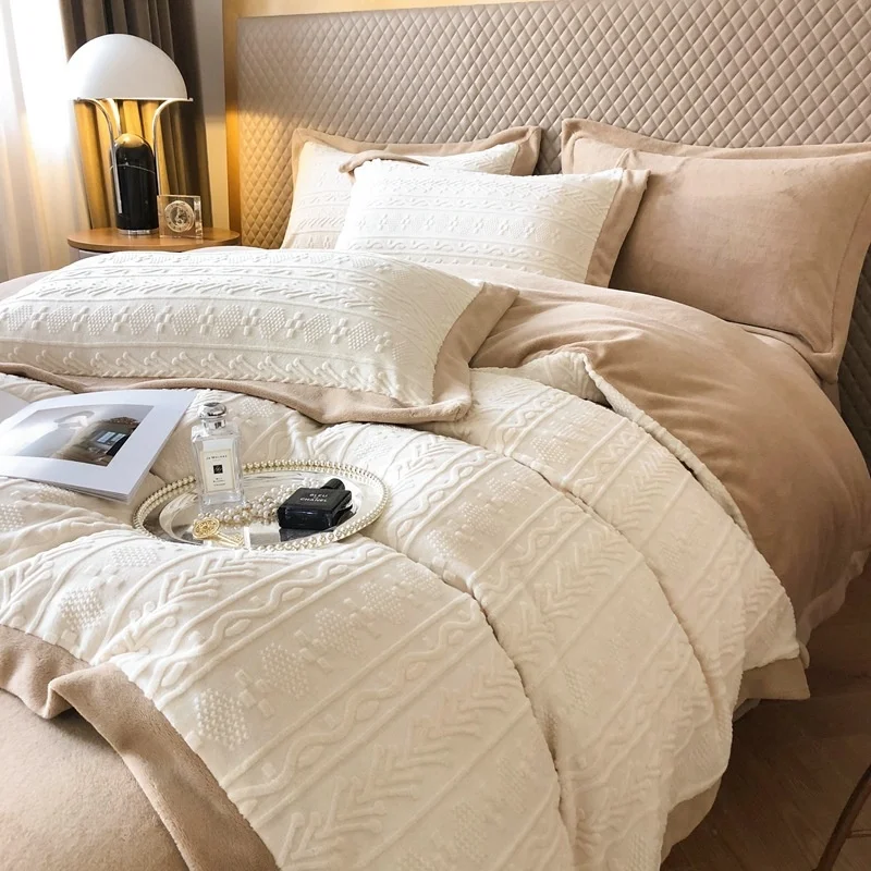 

New four piece set winter high-end milk velvet class a nude sleeping bed Nantong AB face Princess four piece set