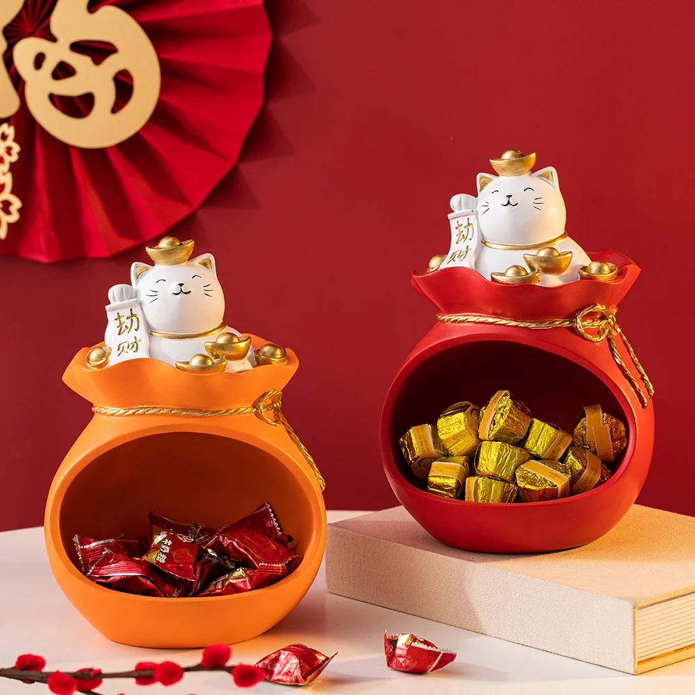

Accessories Home Living Room Decoration Feng Shui Money Cat Model Storage Box Kawaii Resin Flatback Figurines for Indoor Gifts