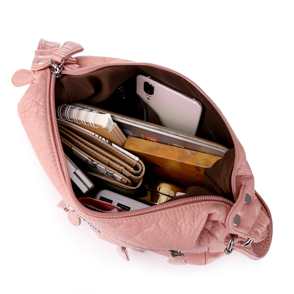 Multi-pocket Shoulder Bag Washed Super Soft Leather Handbag Purses Women Bag 2023 Trend Crossbody Bag Luxury Designer Female Sac