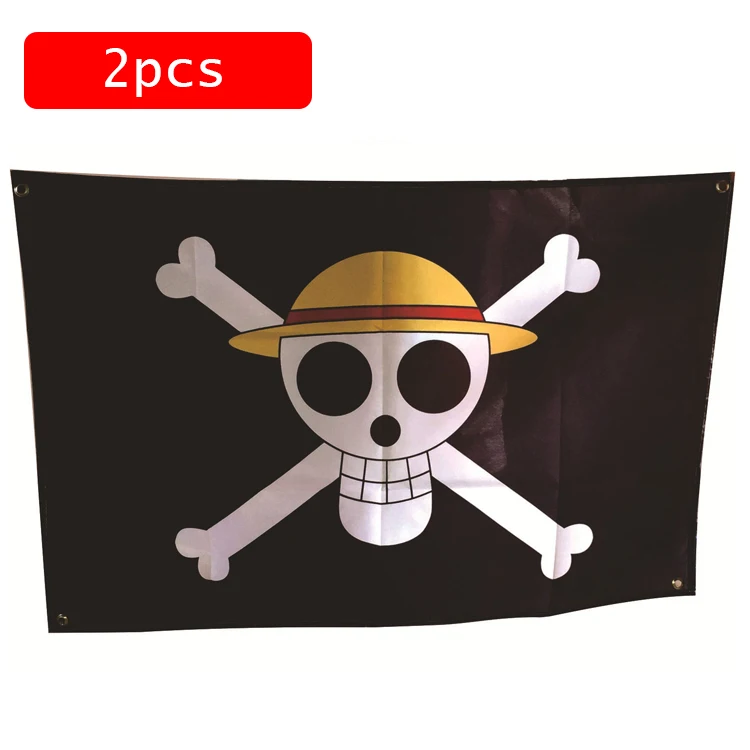 2pcs One Piece Pirate Monkey D. Luffy Skull Flag One Piece Straw Hat Pirates Trumpet Banner Flag 90*150CM