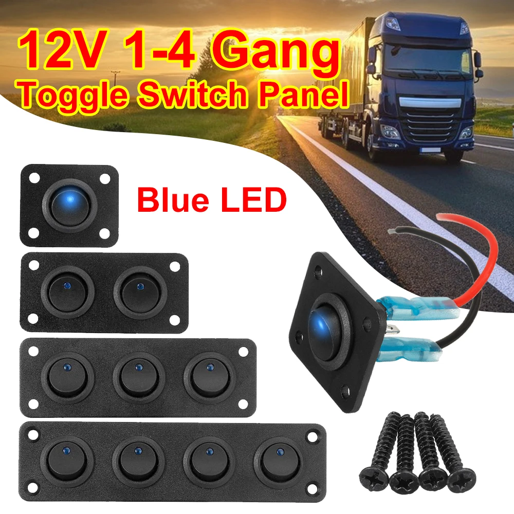 12V 1-5 Gang Universal  Toggle Switch Panel USB Car Boat Marine RV Truck Blue LED Styling Accessories Marine Rocker Switch