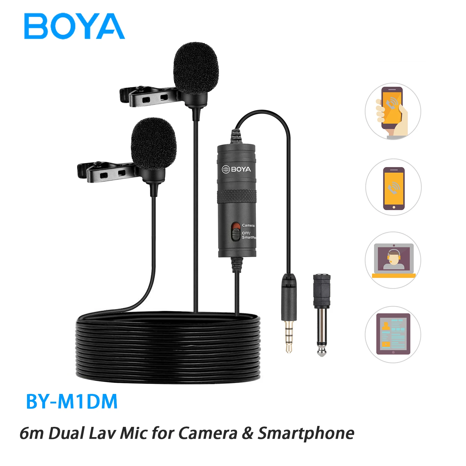 

BOYA BY-M1DM 3.5mm Dual Lavalier Microphones Condenser Clip-on Lapel Mic for Smartphone Camera Laptop DSLR Live Streaming Vlog