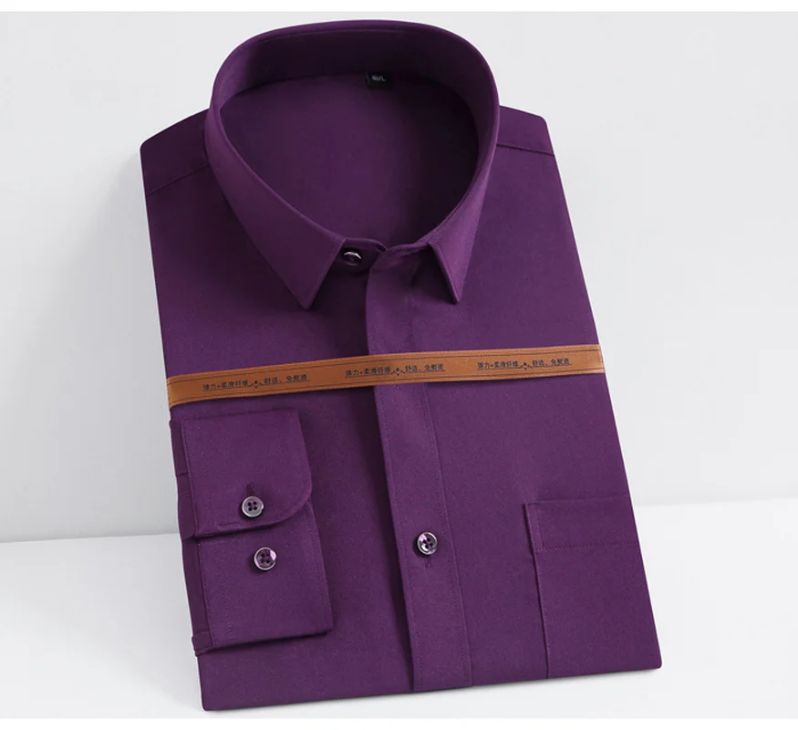 Fashion Pop Men's Casual Stretch Long Sleeve Dress Shirts Button Down Pocket Standard-fit Formal Business Work Office Shirt