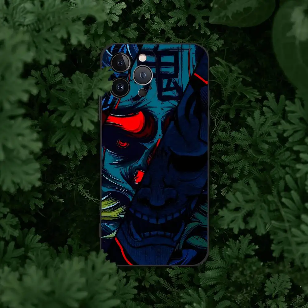 Фото Samurai Hannya Mask Ghost Printing Phone Case For Iphone 17 Air 16 15 14 13 12 11 Pro Plus Max Black Soft Silicone TPU №5