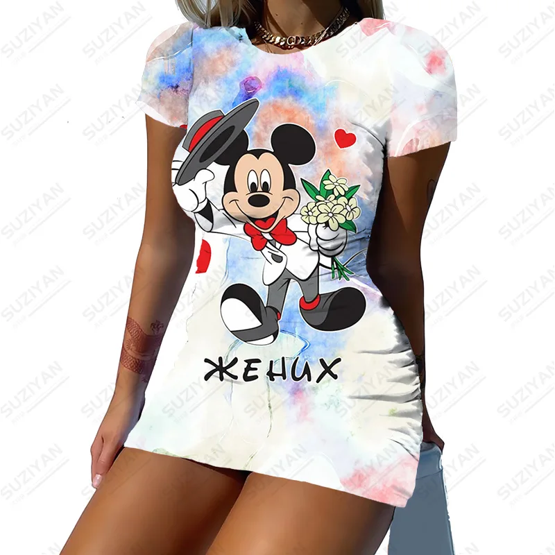 

Платье женское короткое с коротким рукавом, пикантный топ с принтом в стиле Диснея, одежда для работы и офиса, базовый халат, Клубная одежда, ...