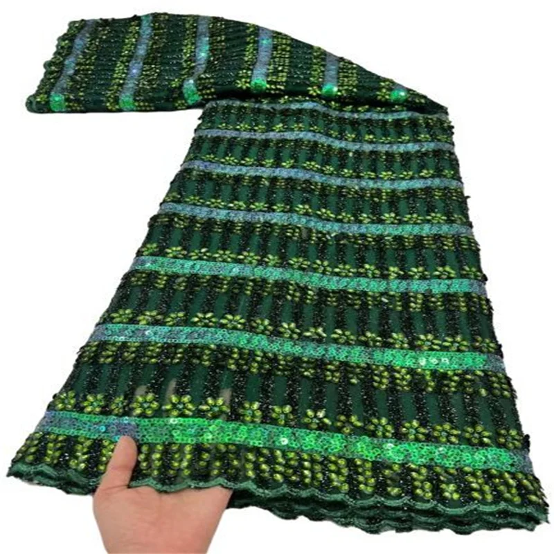 

African 3D Flower Sequins Tulle Mesh Lace Fabric Green High Quality Lace Nigerian Net Lace Fabrics For Women Party Wedding