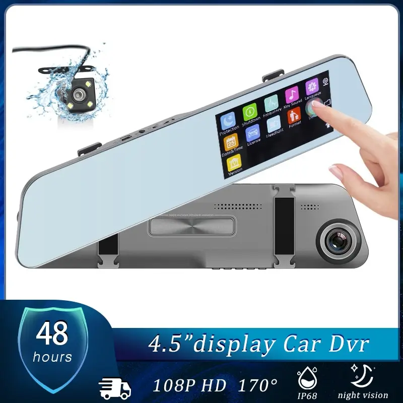Car Camera DVR Rearview Mirror Dash Cam Cars DVRs Recorder Video Registrator FHD Dual Lens Touch screen 1080P Night Camcorder