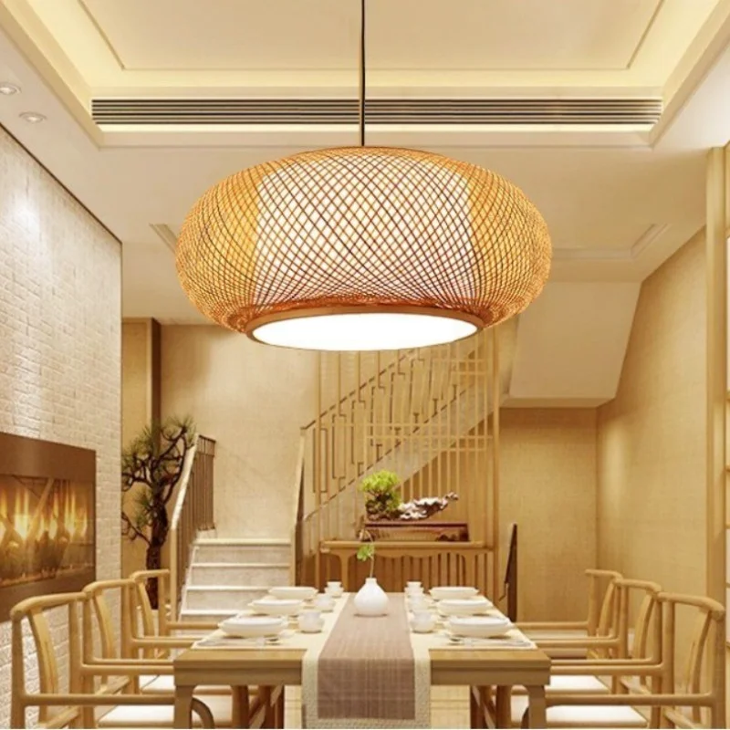 

MiFuny Chandelier New Chinese Vintage Handmade Bamboo Literary Chandelier Restaurant Living Room Hotel Ceiling Light Led Lamp