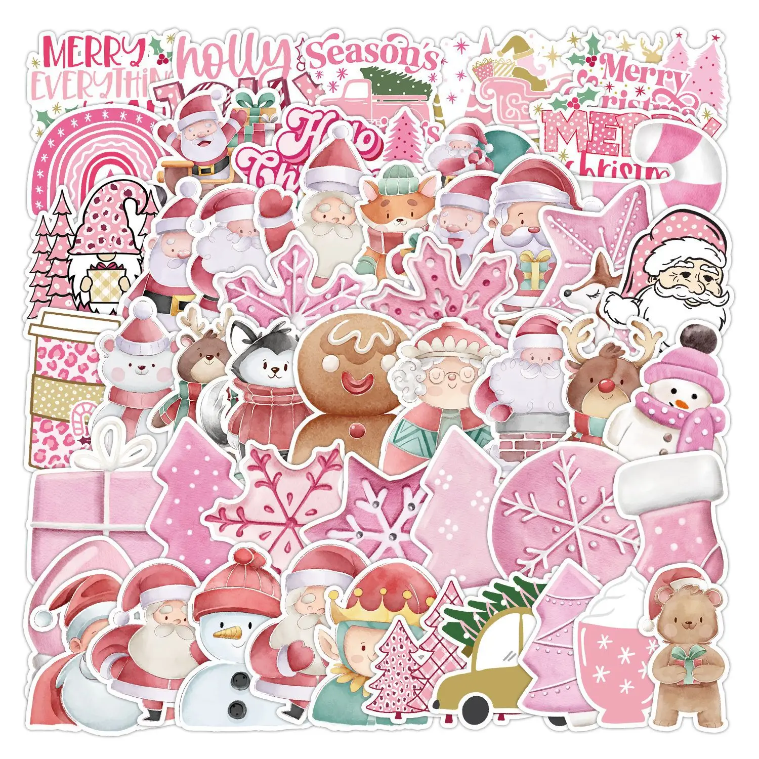 

10/30/50Pcs Cute Pink Santa Claus Christmas Stickers Cartoon Graffiti Decals Kids Toys Luggage Phone Laptop Guitar Sticker Decor