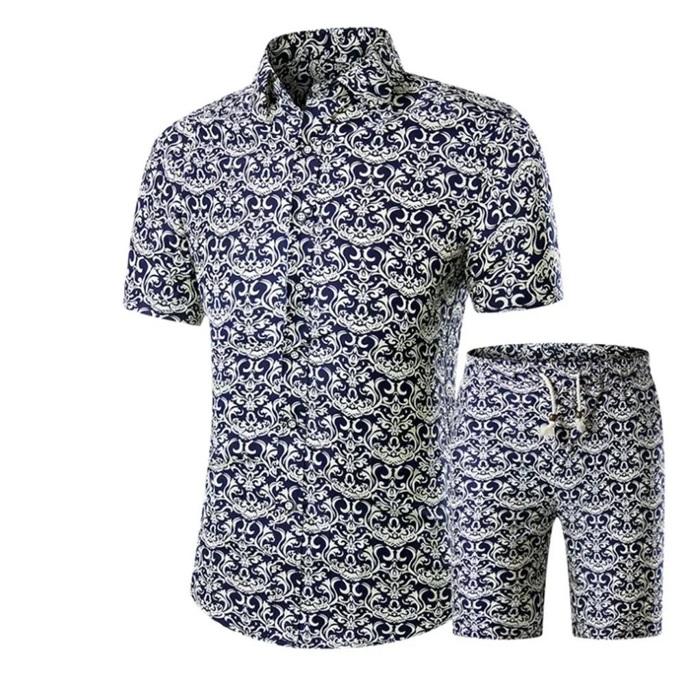 

Summer New Men's Fashion Casual Design (Shirt + Shorts) Two Pieces Men's Beach Short Sleeve Shirt High Quality Suit M-5XL