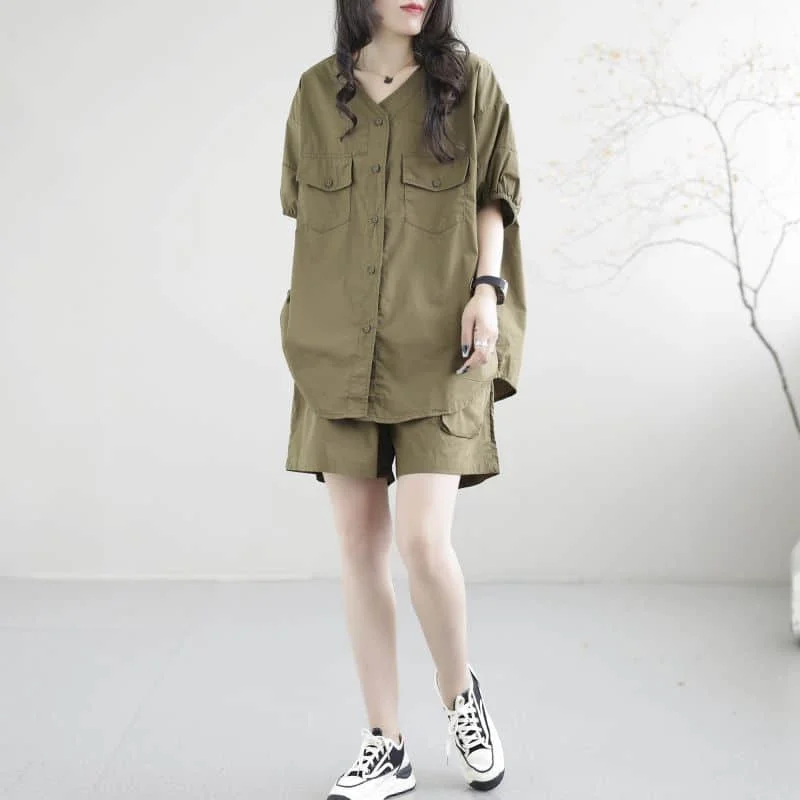 Женский винтажный комплект из 2 предметов Повседневная Блузка с коротким рукавом